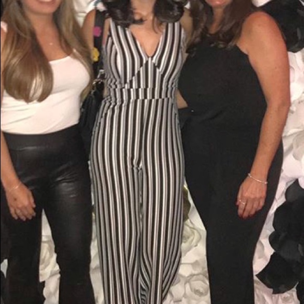 Black and white striped jumpsuit